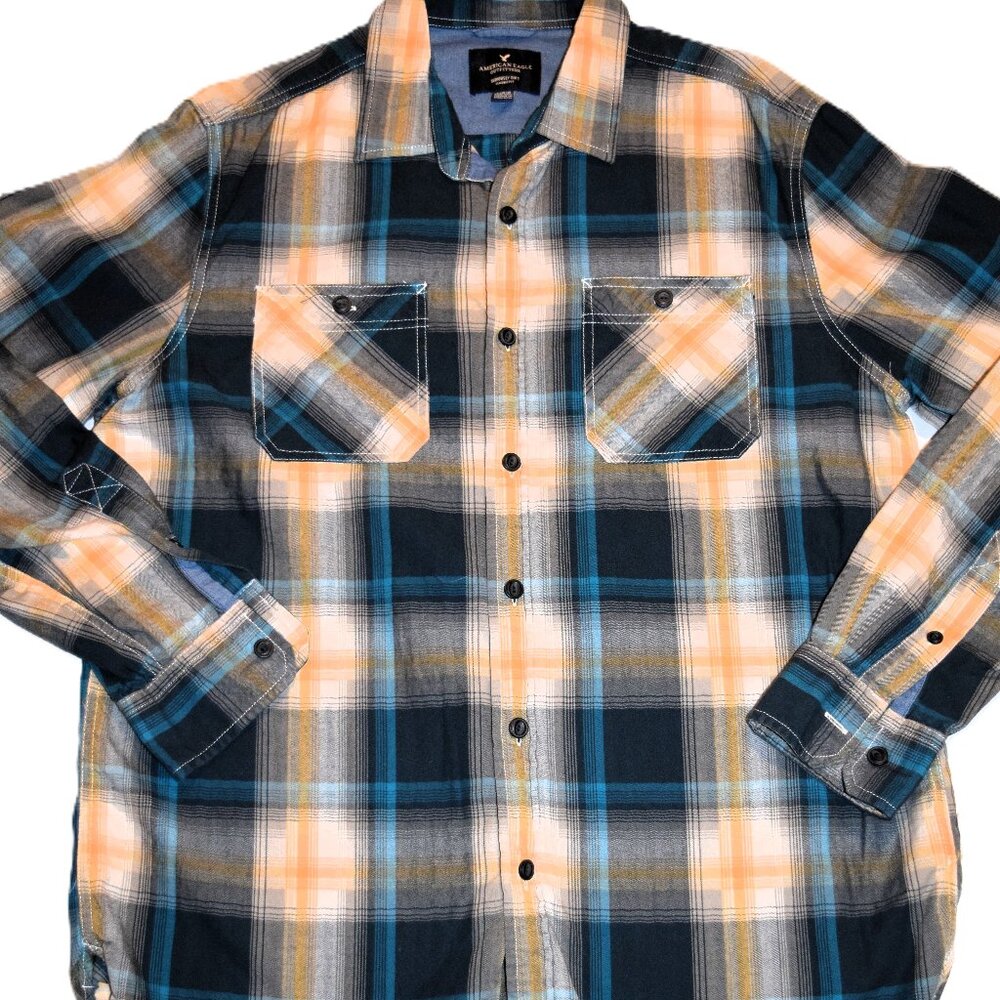 Blue and Yellow American Eagle Plaid Shirt